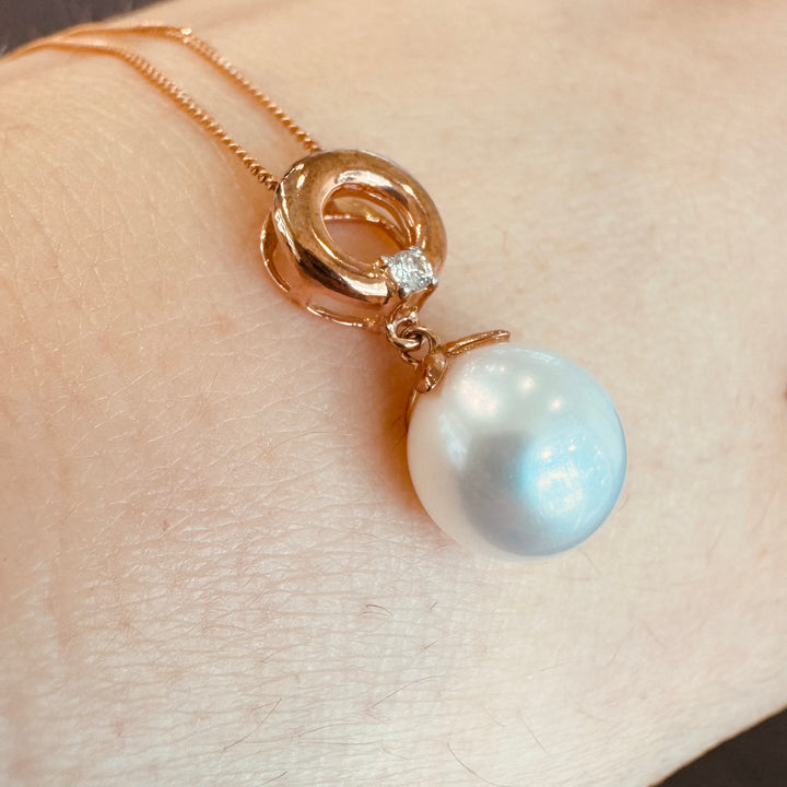 9K Rose Gold Pearl & Diamond Necklace