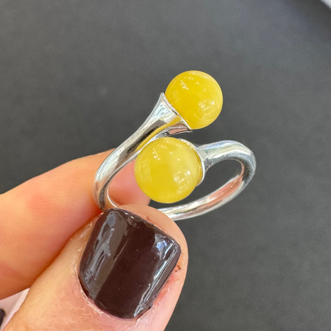 Sterling Silver Yellow Baltic Amber Adjustable Ring