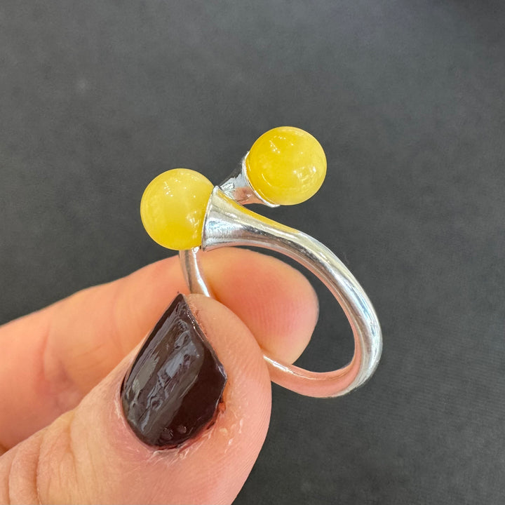 Sterling Silver Yellow Baltic Amber Adjustable Ring