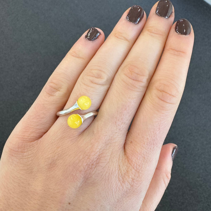 Sterling Silver Yellow Baltic Amber Adjustable Ring