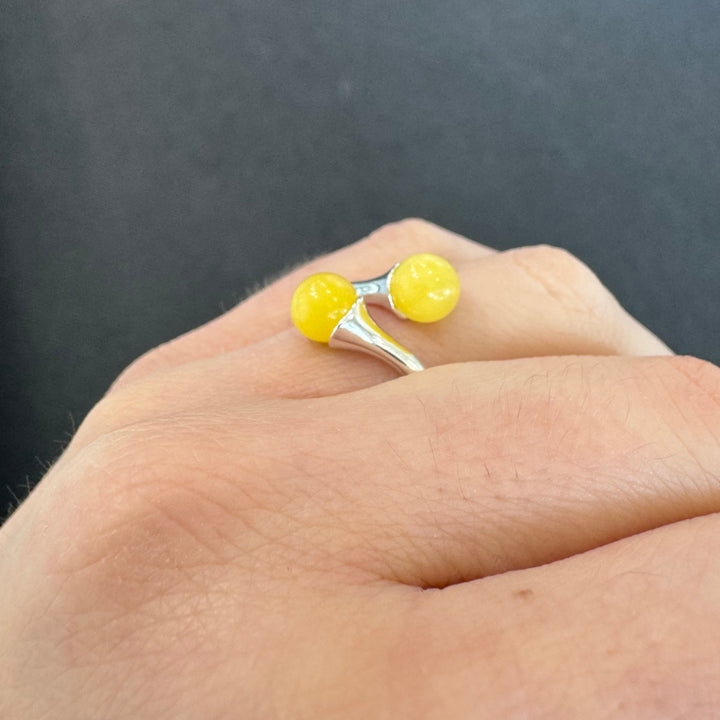 Sterling Silver Yellow Baltic Amber Adjustable Ring