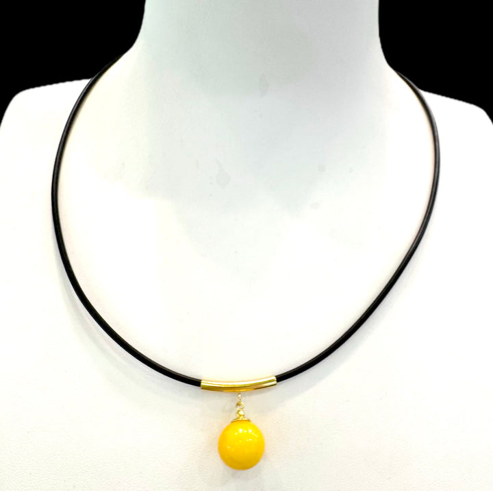 Baltic Amber Yellow On Black Cord Necklace
