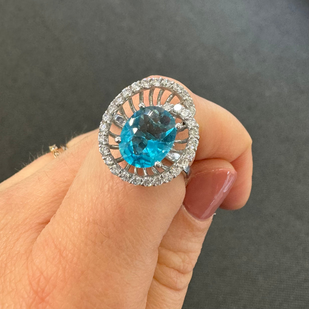 Sterling Silver Blue Stone Fancy Ring