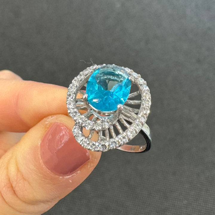 Sterling Silver Blue Stone Fancy Ring