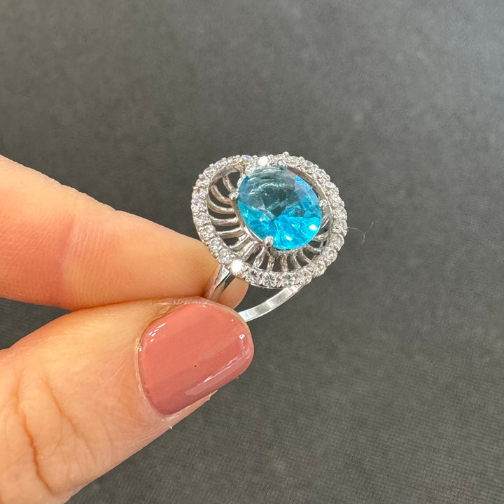 Sterling Silver Blue Stone Fancy Ring