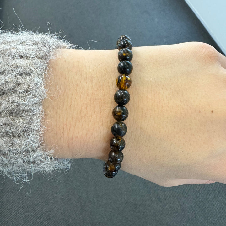 Black &amp; Brown Baltic Amber Ball Bracelet