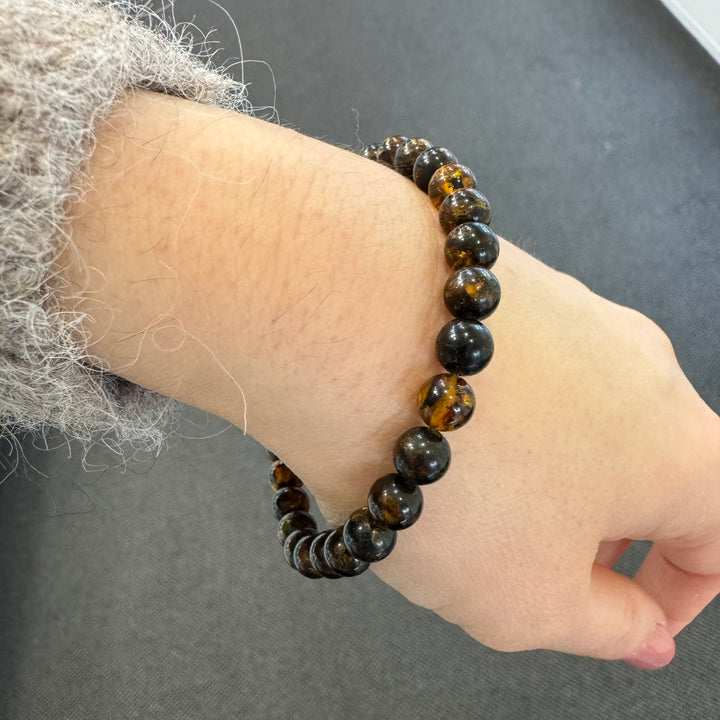 Black &amp; Brown Baltic Amber Ball Bracelet