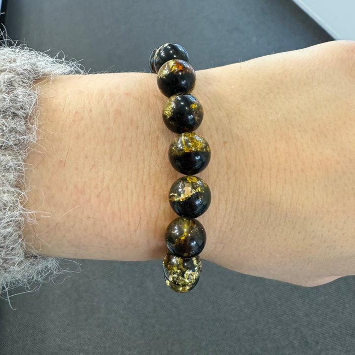 Black & Green Baltic Amber Ball Bracelet