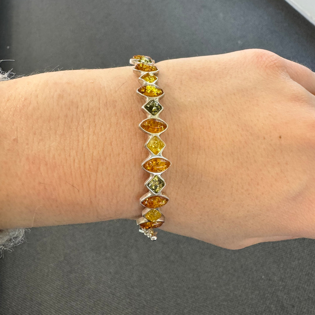 Sterling Silver Baltic Amber Bangle Bracelet