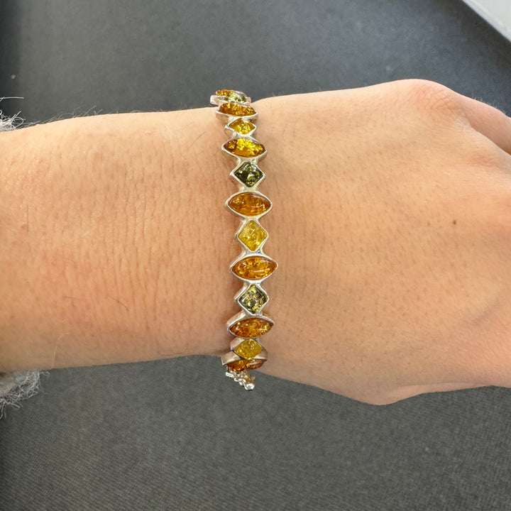 Sterling Silver Baltic Amber Bangle Bracelet