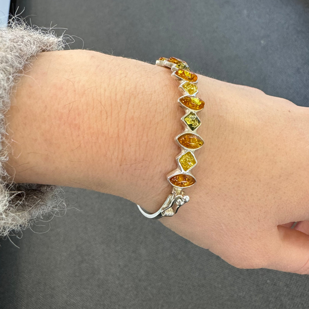Sterling Silver Baltic Amber Bangle Bracelet