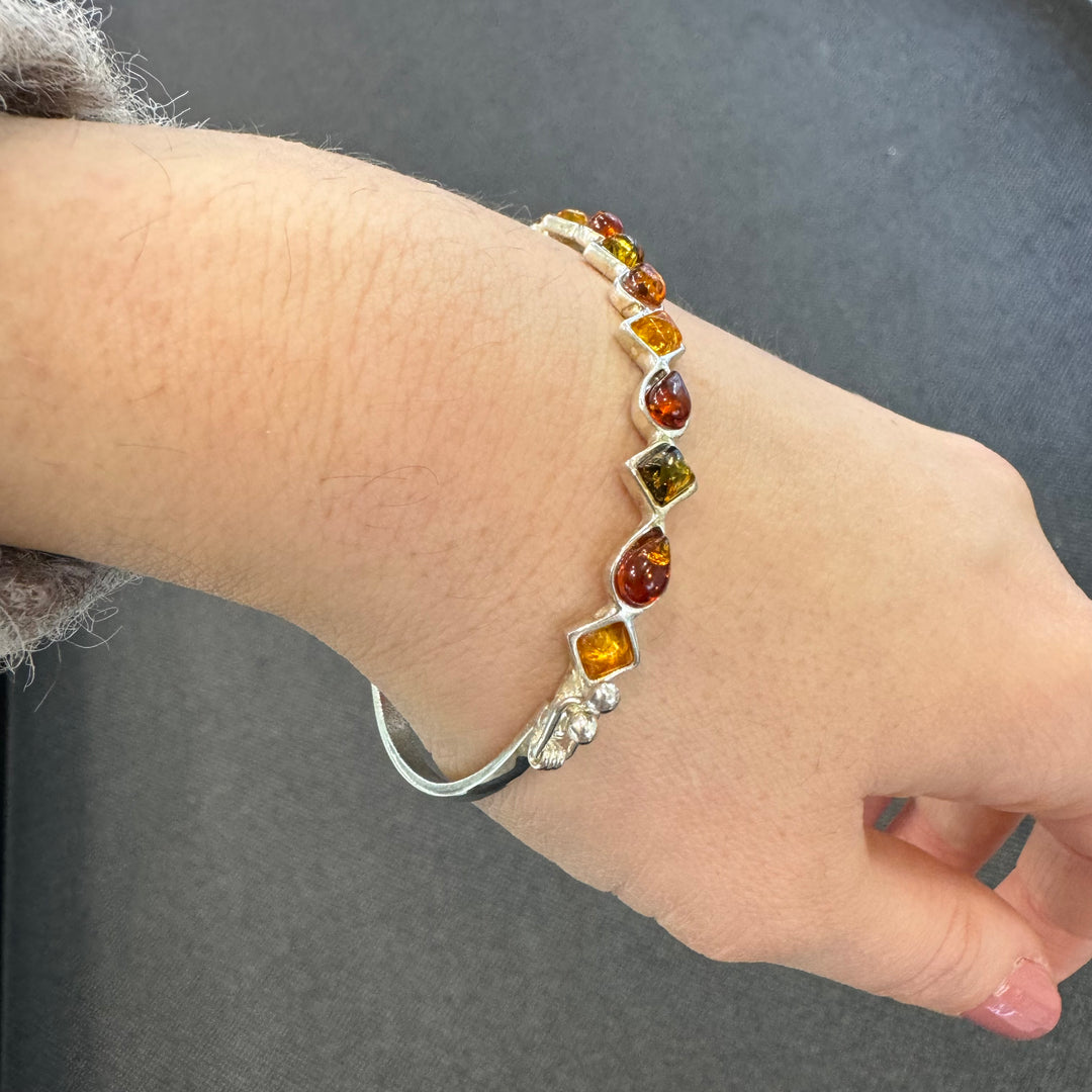 Sterling Silver Baltic Amber Bangle Bracelet