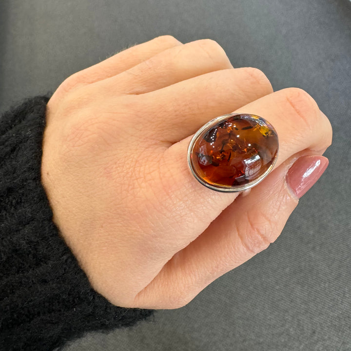 Sterling Silver Oval Baltic Amber Ring