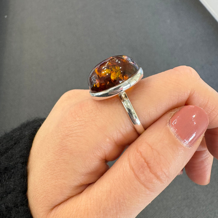Sterling Silver Oval Baltic Amber Ring