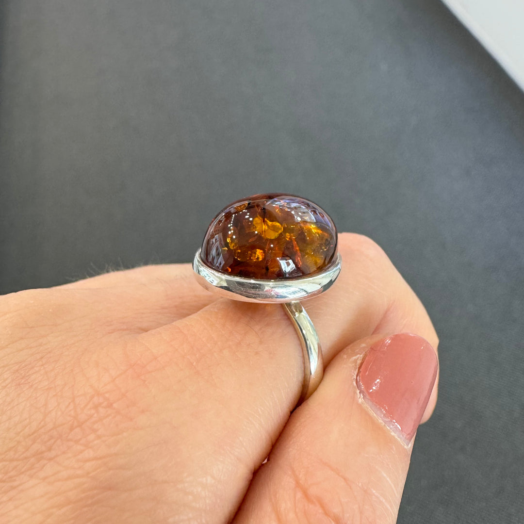 Sterling Silver Oval Baltic Amber Ring