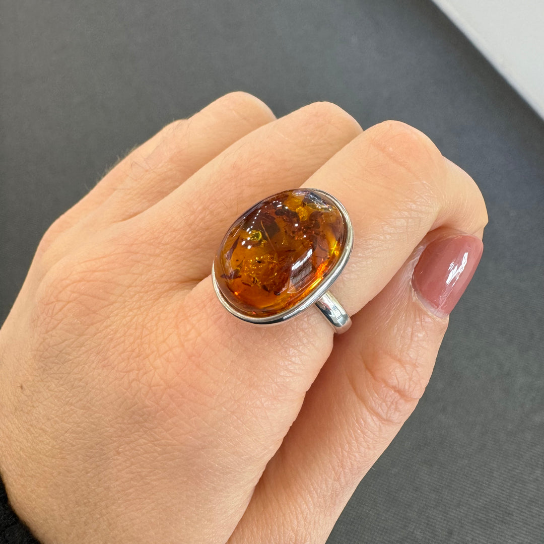Sterling Silver Oval Baltic Amber Ring