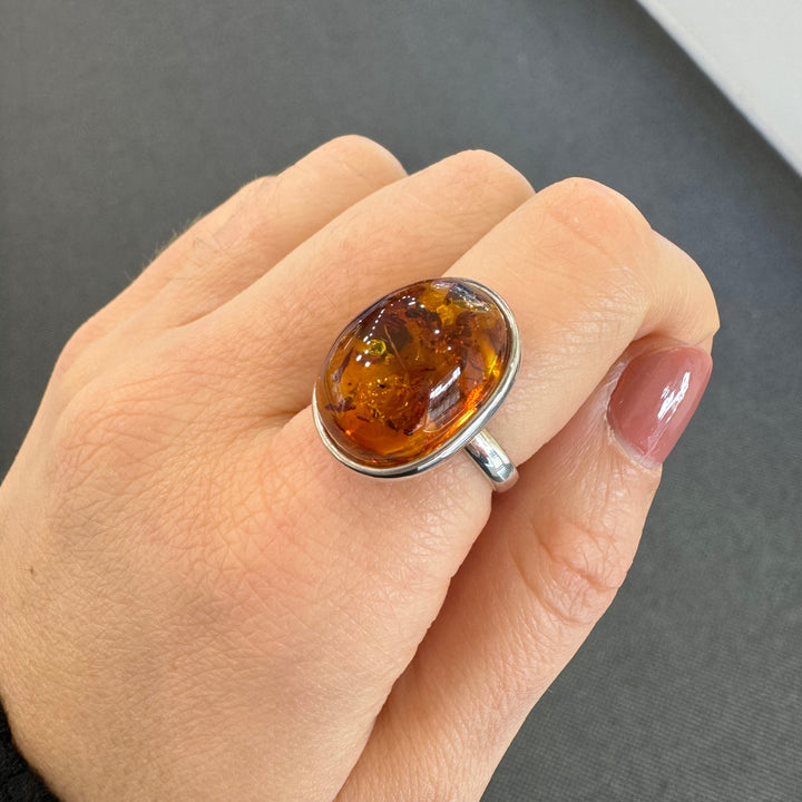 Sterling Silver Oval Baltic Amber Ring