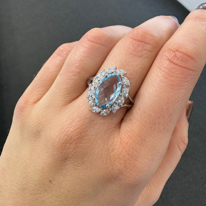 Sterling Silver Fancy Oval Blue Topaz Ring