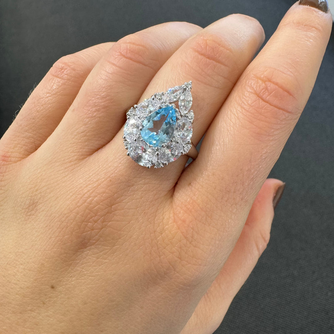 Sterling Silver Fancy Pear-Shaped Blue Topaz Ring