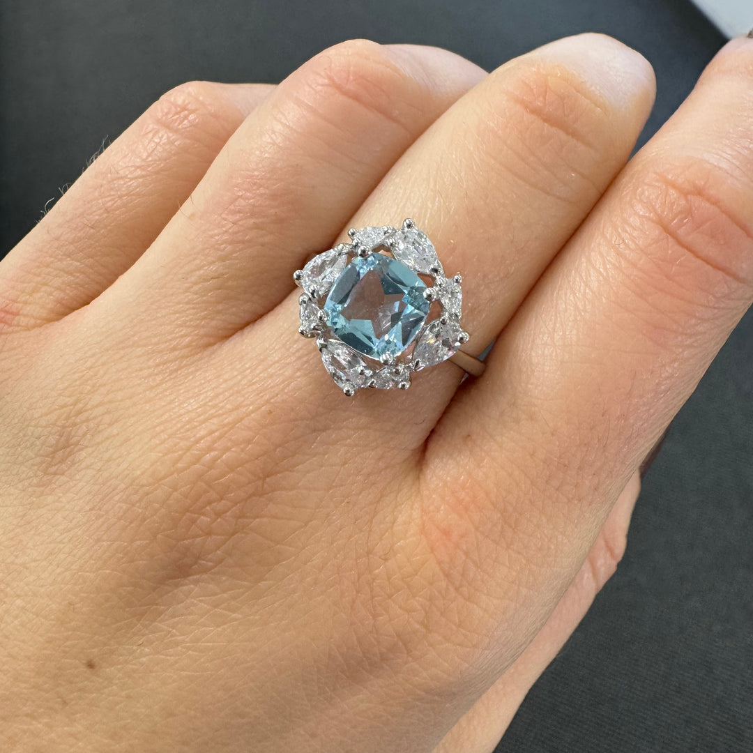 Sterling Silver Fancy Cluster Blue Topaz Ring