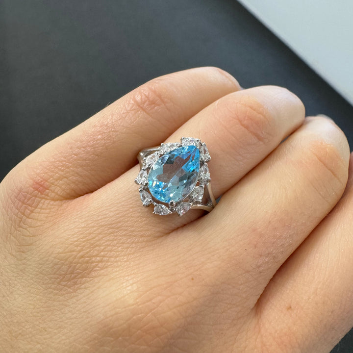 Sterling Silver Fancy Pear-Shaped Blue Topaz Ring
