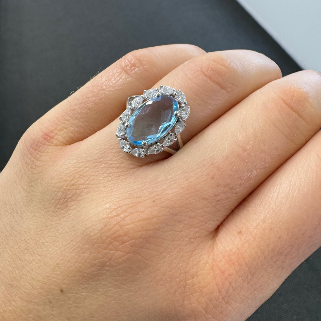 Sterling Silver Fancy Oval Blue Topaz Ring