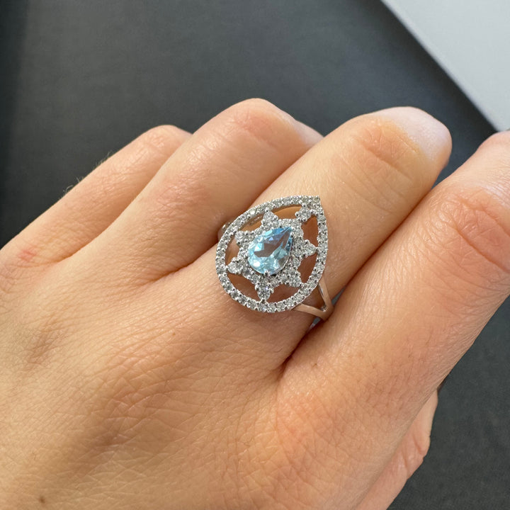 Sterling Silver Fancy Pear-Shaped Blue Topaz Ring