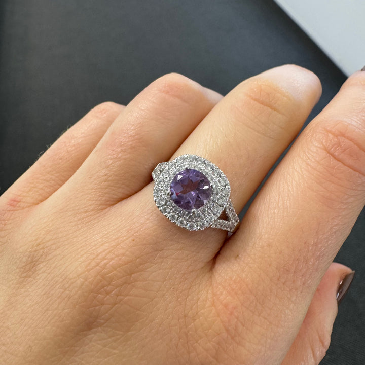 Sterling Silver Fancy Halo Amethyst Ring