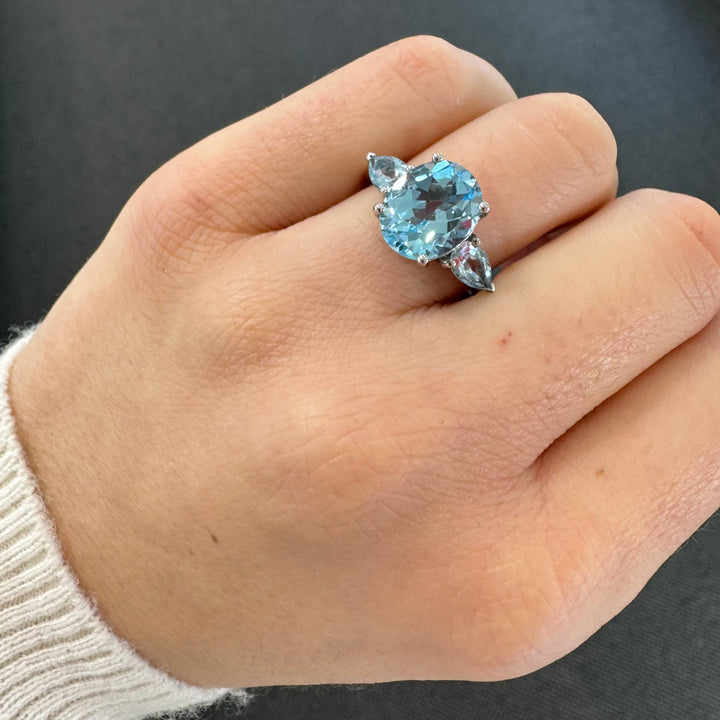 Sterling Silver Trilogy Blue Topaz Ring