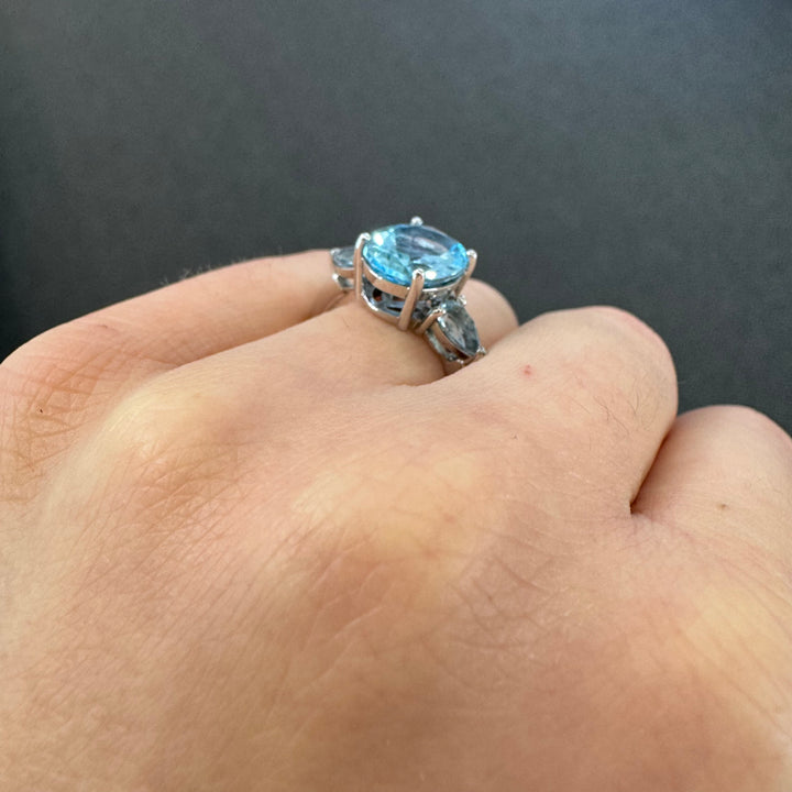 Sterling Silver Trilogy Blue Topaz Ring