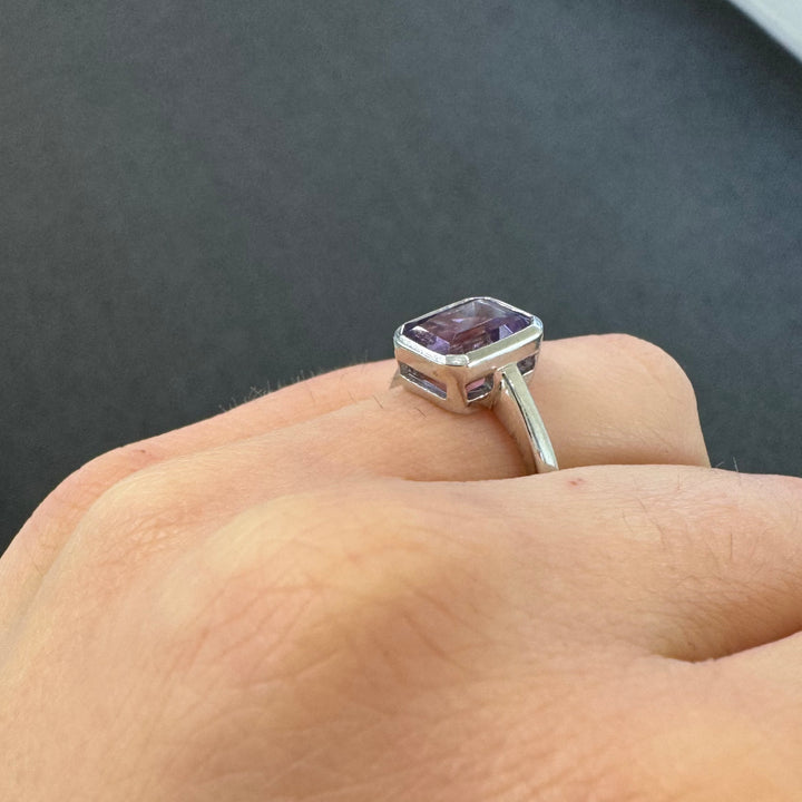 Sterling Silver Emerald Cut Amethyst Ring