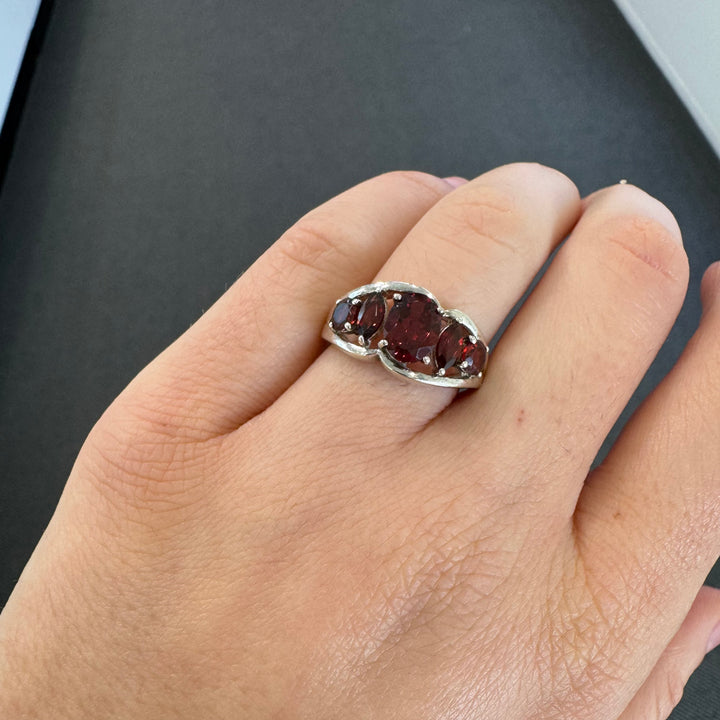 Sterling Silver Fancy Garnet Ring