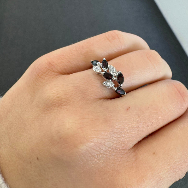 Sterling Silver Leaf Garnet Ring