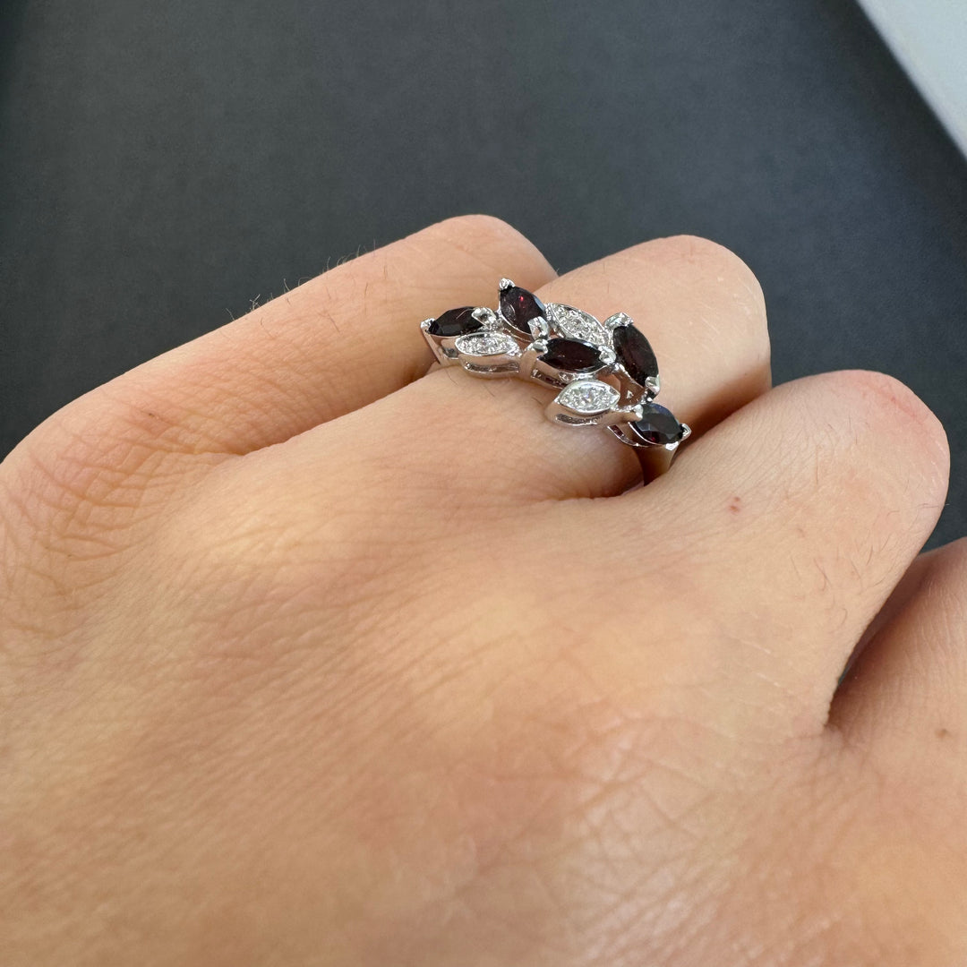 Sterling Silver Leaf Garnet Ring