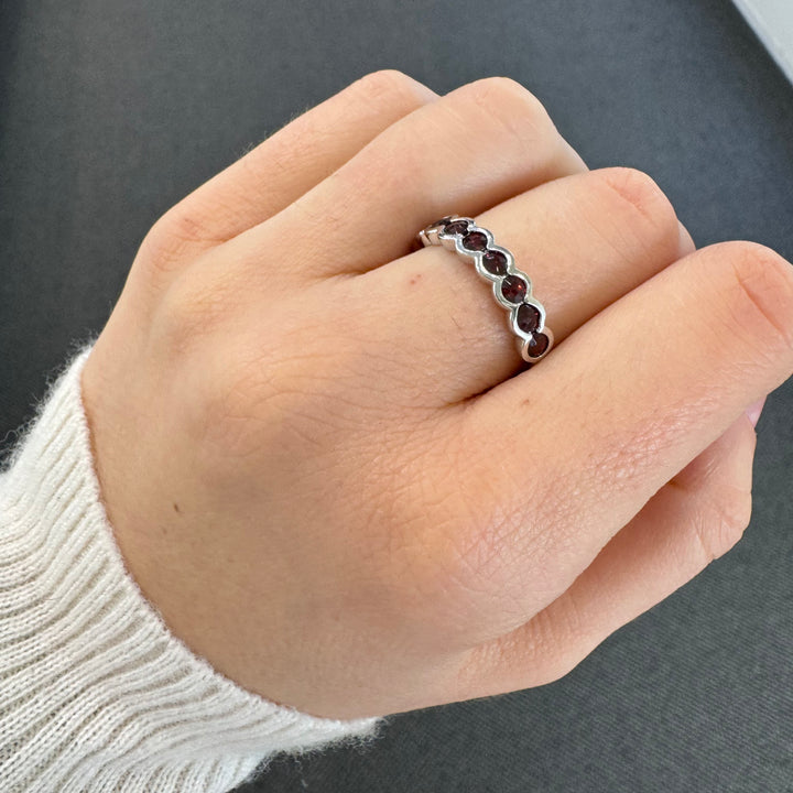 Sterling Silver Bezel Set Garnet Ring