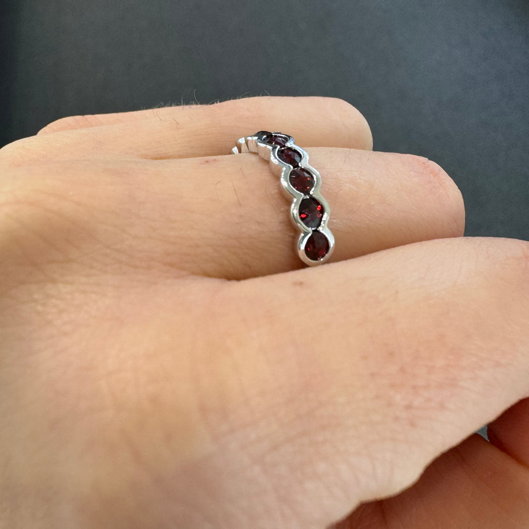 Sterling Silver Bezel Set Garnet Ring