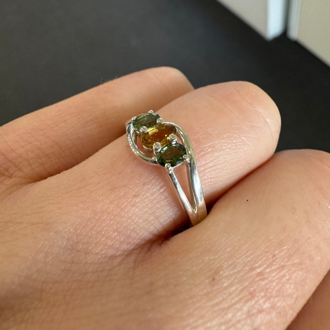 Sterling Silver Tourmaline Trilogy Ring