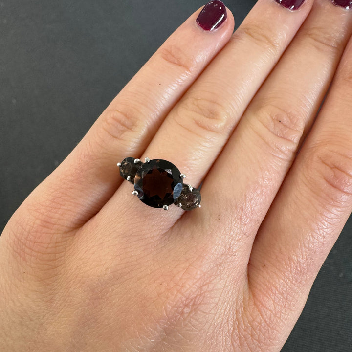 Sterling Silver Smokey Quartz Trilogy Ring