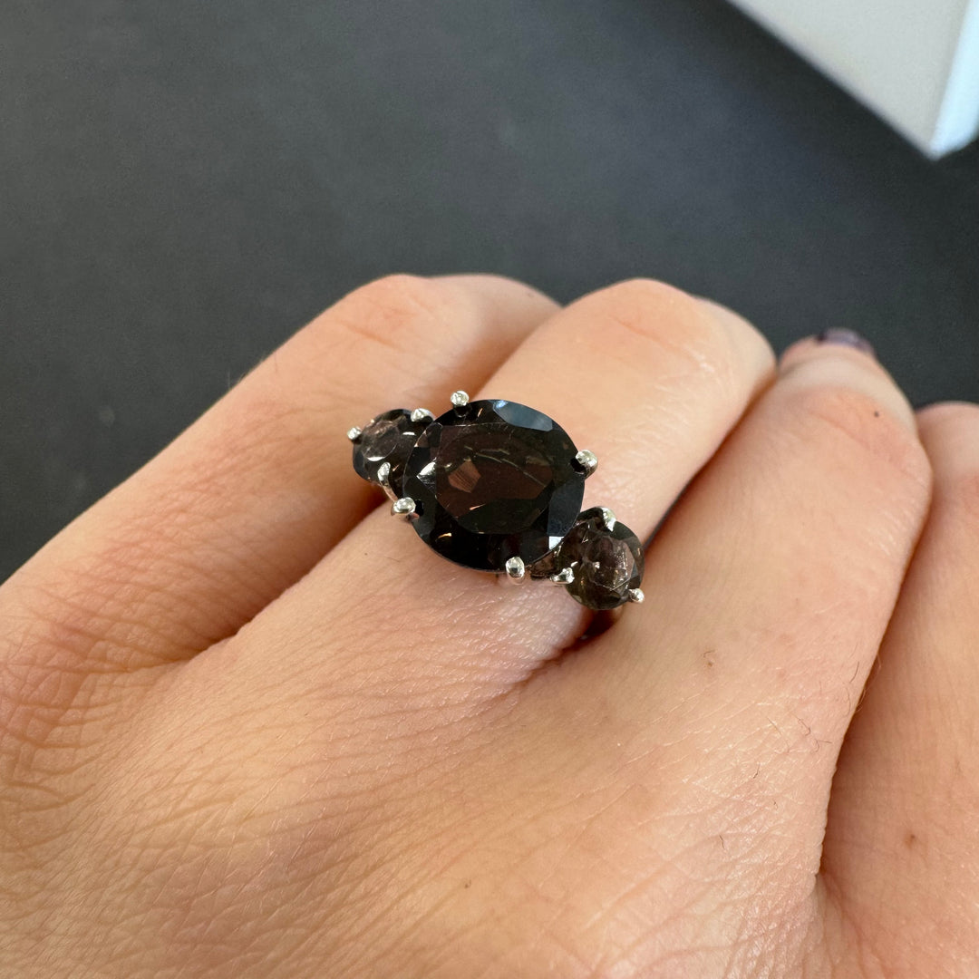 Sterling Silver Smokey Quartz Trilogy Ring