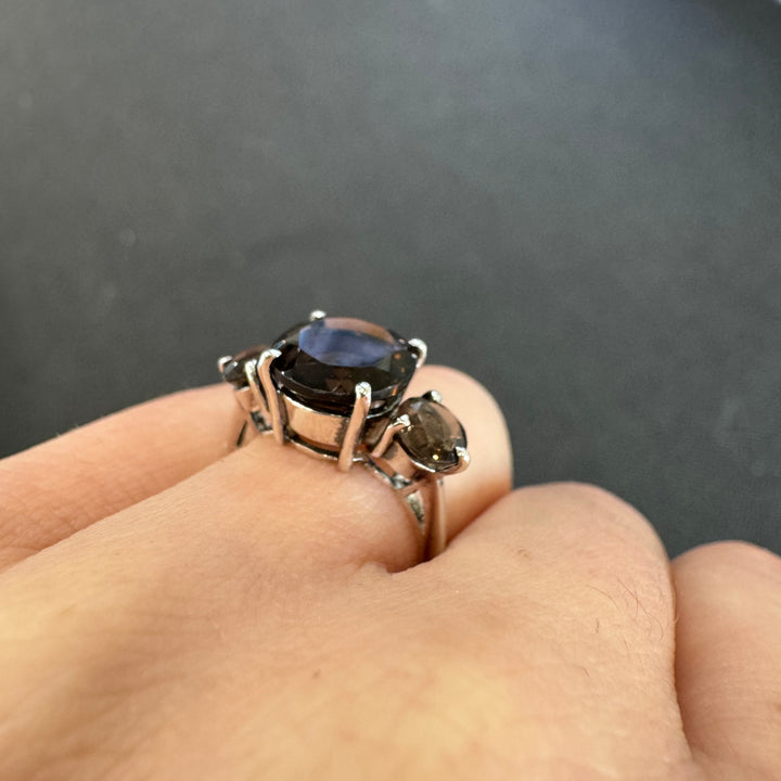 Sterling Silver Smokey Quartz Trilogy Ring