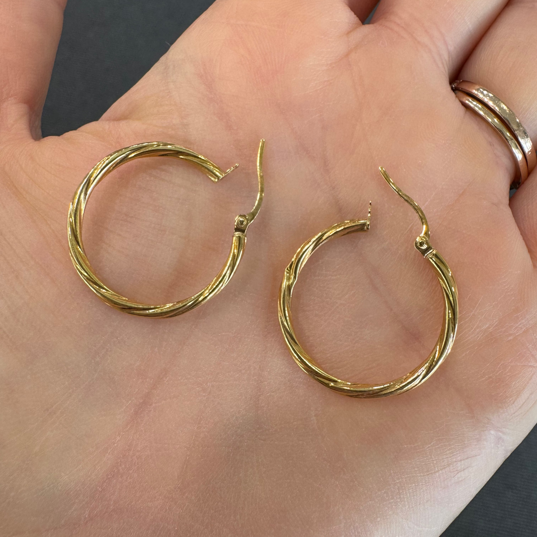9ct Yellow Gold Twisted Hoop Earrings (FINAL SALE)