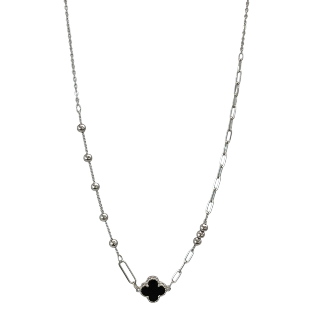Sterling Silver Mismatched Black Clover Necklace