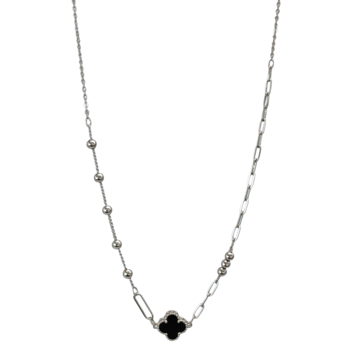 Sterling Silver Mismatched Black Clover Necklace