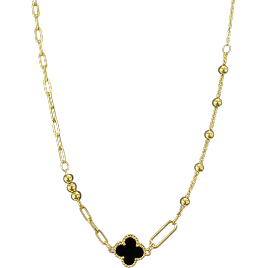Gold Plated Mismatched Black Clover Necklace