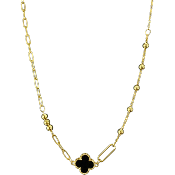 Gold Plated Mismatched Black Clover Necklace