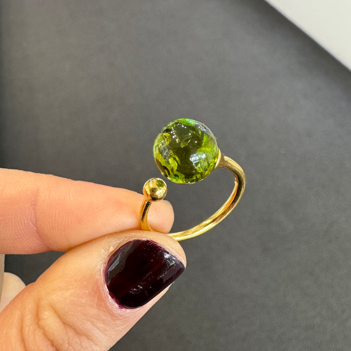 Gold Plated Green Baltic Amber Adjustable Ring