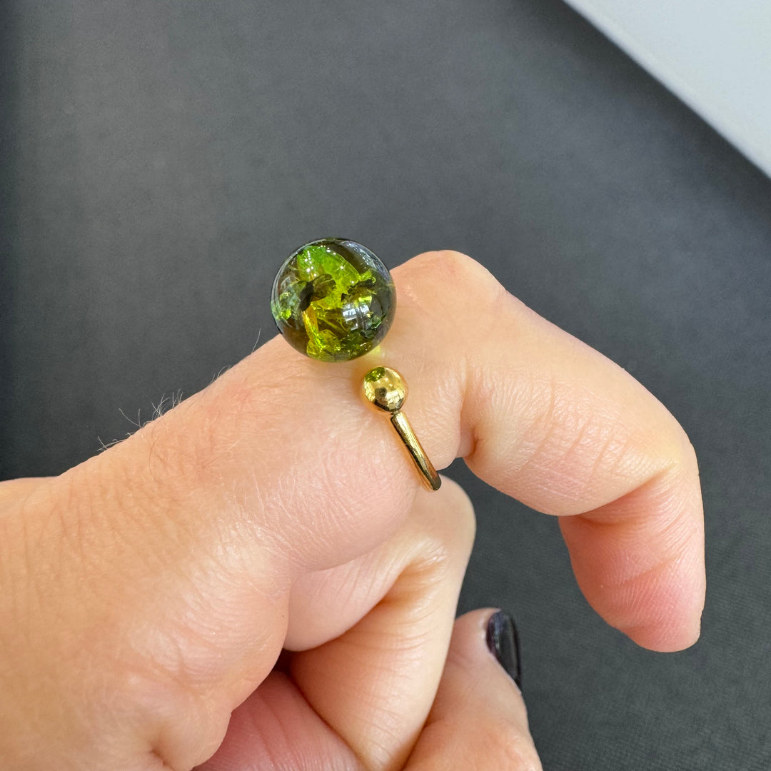 Gold Plated Green Baltic Amber Adjustable Ring
