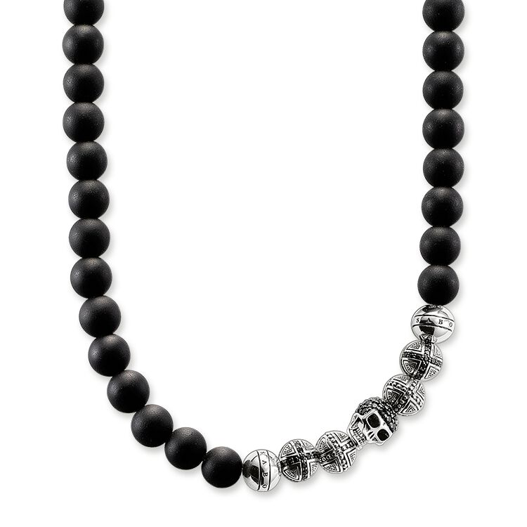 THOMAS SABO Obsidian necklace with skull and crosses - B & S Lyncris Jewellers