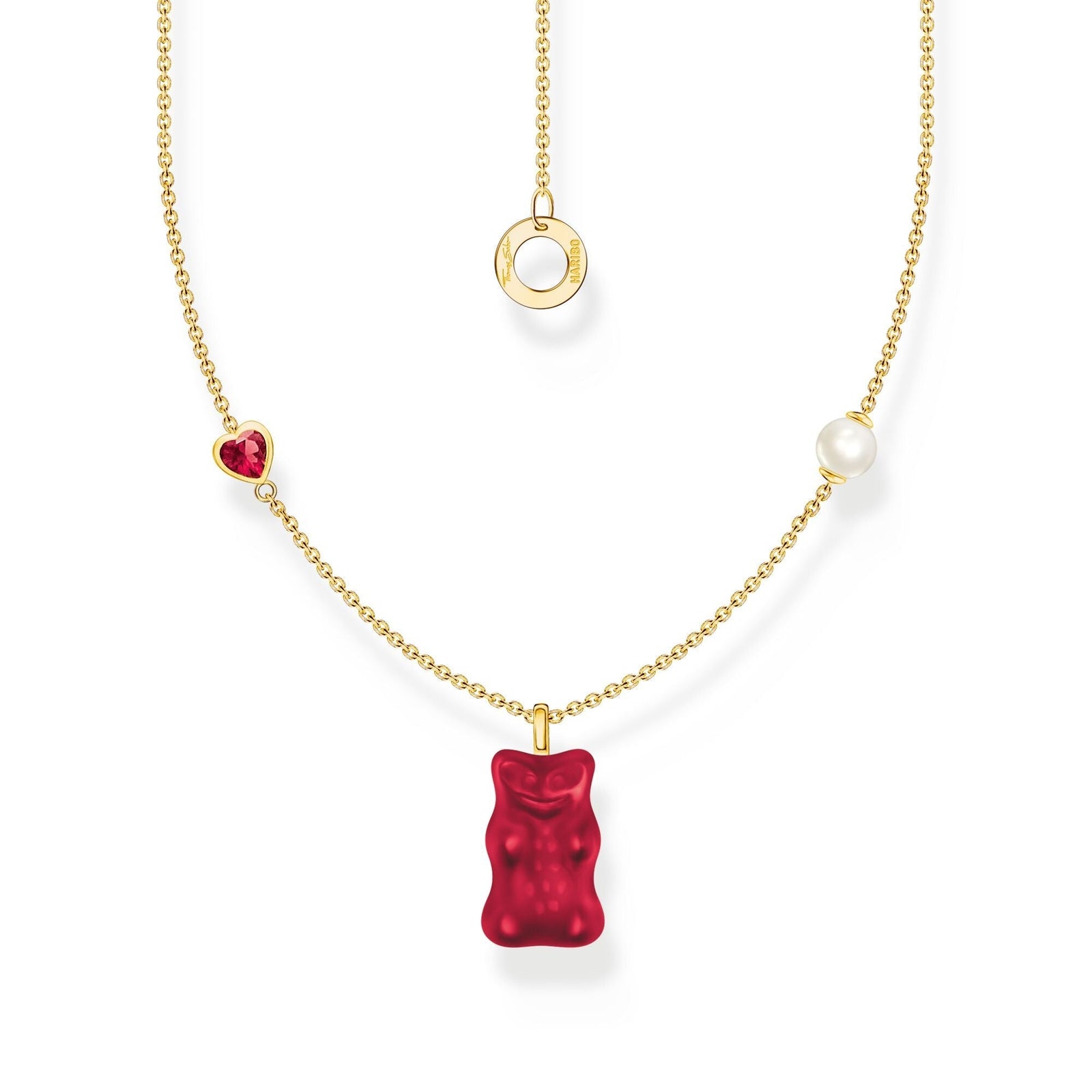 THOMAS SABO Necklace with red goldbears pendant & freshwater pearl - B & S Lyncris Jewellers