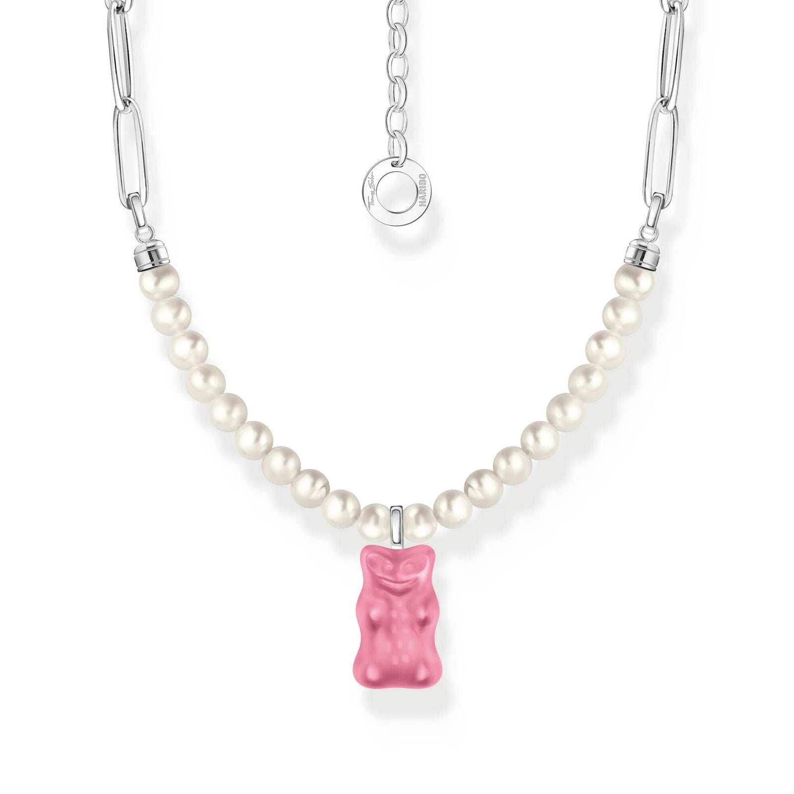 THOMAS SABO Link necklace with pink Goldbears & freshwater pearls - B & S Lyncris Jewellers